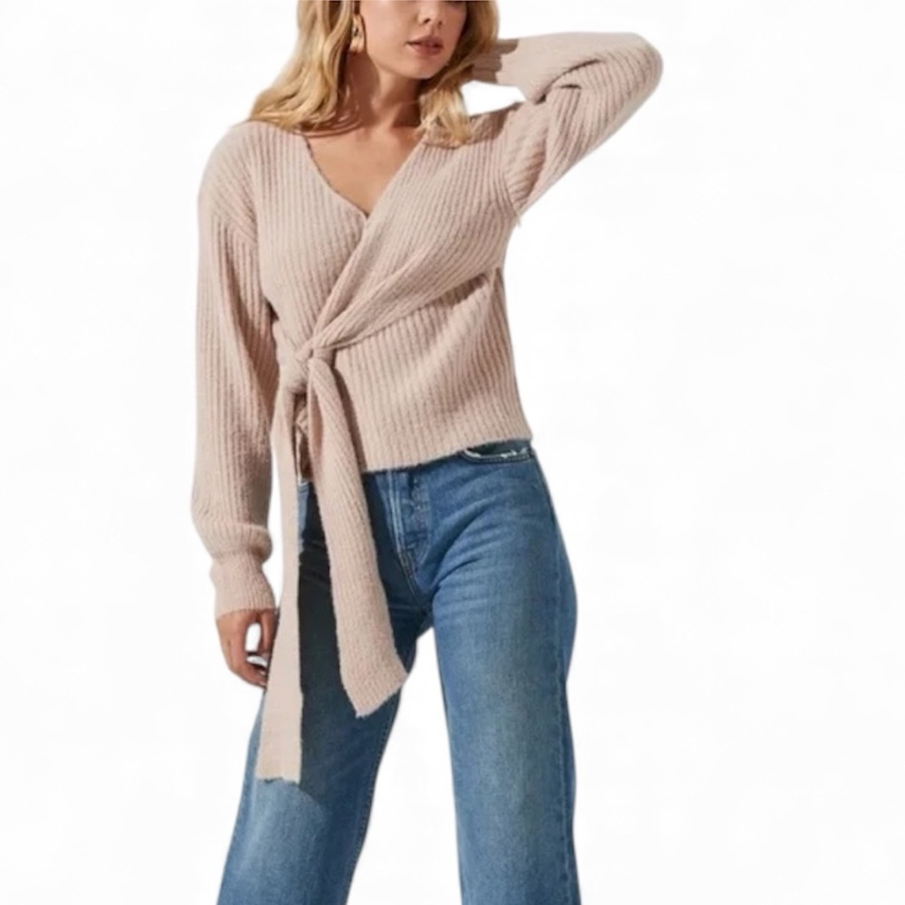 ASTR THE LABEL Blush Ribbed Wrap Sweater